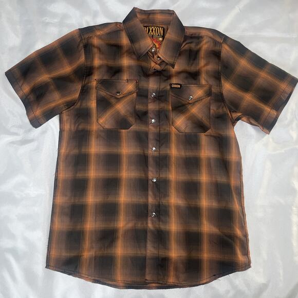 Dixxon Shirt Mens Size M Black Orange Plaid Pearl Snap D-Lux Bamboo The Hardin - Picture 1 of 8